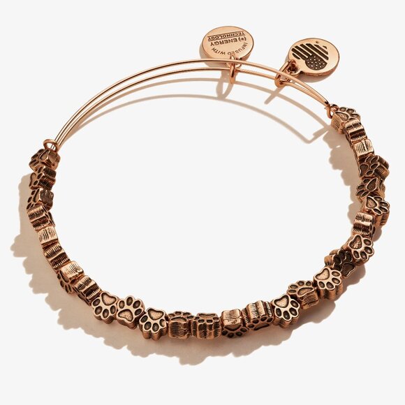 Rose Tone Alex & Ani Paw Print Beaded Bangle - Picture 3 of 4